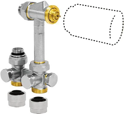 Jaga set 104 - aansluiting naar de vloer aanvoer buitenzijde - Jaga thermostaatknop wit - klemkoppelingen EK3/4 x 16/2 VPE/ALU