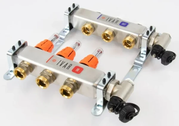 Begetube UFH inox collectorset voor vloerverwarming met topmeters, eindstuk & ontluchter 4/4 - 3 x EK3/4