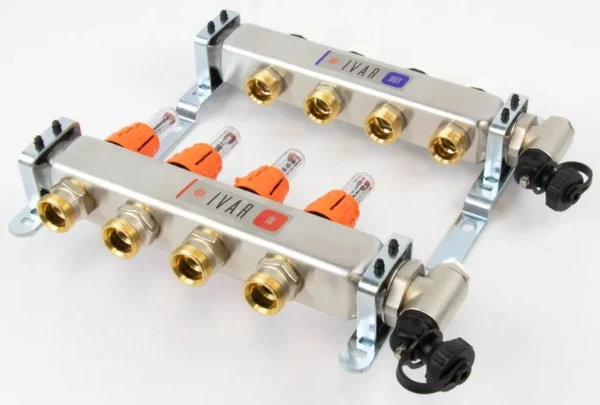 Begetube UFH inox collecteur set pour chauffage par le sol avec réglage, set de finition et purgeur 4/4 - 4 x EK3/4