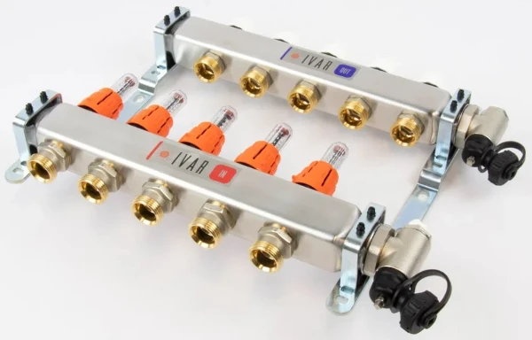 Begetube UFH inox collecteur set pour chauffage par le sol avec réglage, set de finition et purgeur 4/4 - 5 x EK3/4
