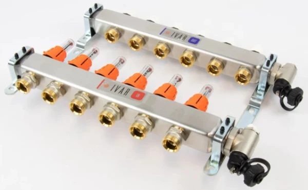 Begetube UFH inox collecteur set pour chauffage par le sol avec réglage, set de finition et purgeur 4/4 - 6 x EK3/4