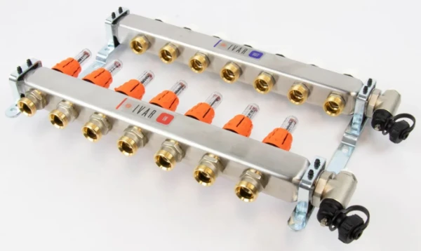 Begetube UFH inox collecteur set pour chauffage par le sol avec réglage, set de finition et purgeur 4/4 - 7 x EK3/4