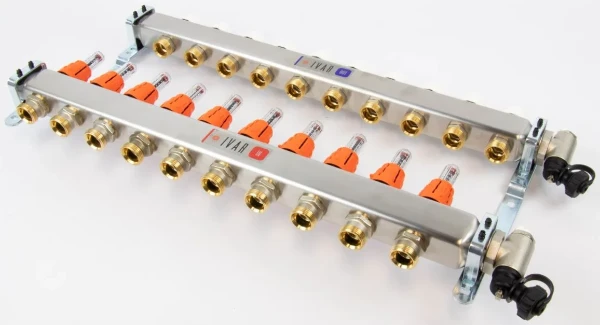 Begetube UFH inox collecteur set pour chauffage par le sol avec réglage, set de finition et purgeur 4/4 - 10 x EK3/4