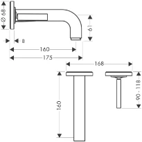 MELANGEUR DE LAVABO AXOR CITTERIO chromé set de finition mural encastré, sans plaque décorative