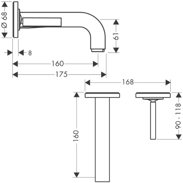 MELANGEUR DE LAVABO AXOR CITTERIO chromé set de finition mural encastré, sans plaque décorative