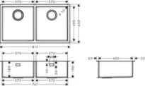 HANSGROHE S719-U765-Evier à sous-encastrer 370 x 370 - rvs