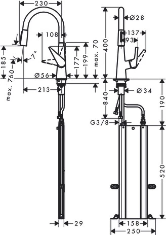 HANSGROHE M5116 - H200 ST - Mitigeur 200 avec douchette extractible en sBox - SO