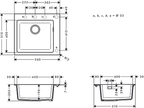 Hansgrohe C510-F450 -évier 450-graphite noir