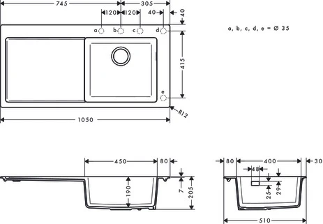 HANSGROHE S514 - F450 - Evier 450 avec égouttoir - noir graphite