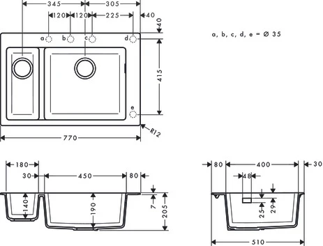 Hansgrohe S510 S510-F635-évier 180 x 450-gris pierre