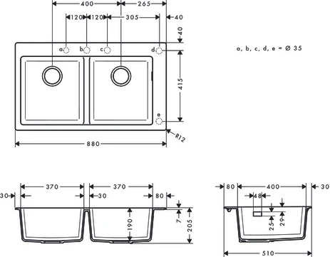 HANSGROHE S510 - F770  - Evier 370 x 370 - noir graphite