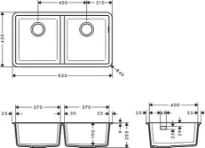 Hansgrohe S510 S510-U770-évier 370 x 370 sous-encastré-graphite noir