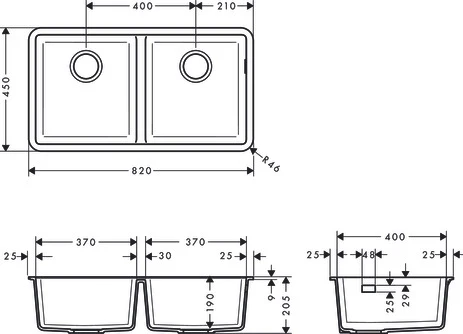 Hansgrohe S510 S510-U770-évier 370 x 370 sous-encastré-graphite noir