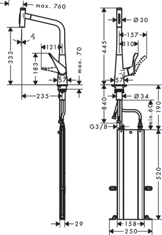 Hansgrohe Metris M7117-H320 Mitigeur Select 320 avec douchette extractible 2jets et Sbox ST