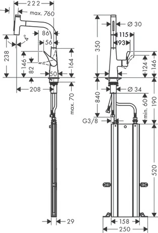 Hansgrohe Metris M7117-H240 Mitigeur Select 240 avec douchette extractible 2jets et Sbox ST