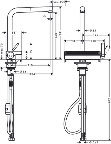 HANSGROHE Aquno M81 mit.évier 250 extr.2j