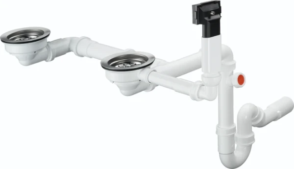 Hansgrohe D17 - 10 - Sifon et vidage man. pr évier double (granite)