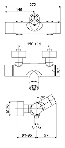 SCHELL VITUS Douchekraan VITUS VD-C-T / u aansl. onder,CVD,thermostaat,man. TD,chr
