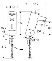 SCHELL Rob. de lav. électro.PURIS E HD-K eau froide, transfo à fiche 230V, chromé