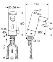 SCHELL Rob.de lav. électro.PURIS E HD-M eau mitigée,tranfo à encastr.230V,chromé