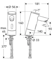 SCHELL Rob. de lav. électro.PURIS E HD-K bec 140, alimentation piles, chromé
