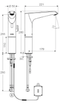 SCHELL Rob.de lav. électro. XERIS E HD-M large, EM, alimentation piles, chromé