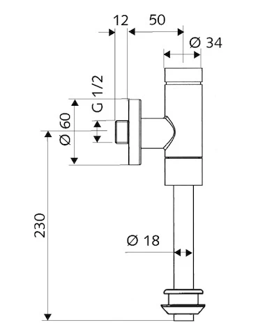 SCHELL SCHELLOMAT Urinoirdrukspoeler SCHELLOMAT Basic SV,met afsluitkraan,1/2",chroom