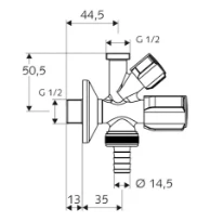 SCHELL Robinet d'équerre combiné COMFORT RV,1/2"x1/2"x3/4",raccord au nez,chromé