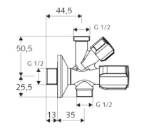SCHELL Robinet d'équerre combiné COMFORT avec RV, 1/2"x1/2"x1/2", chromé