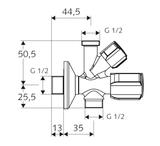 SCHELL Robinet d'équerre combiné COMFORT avec RV, 1/2"x1/2"x1/2", chromé