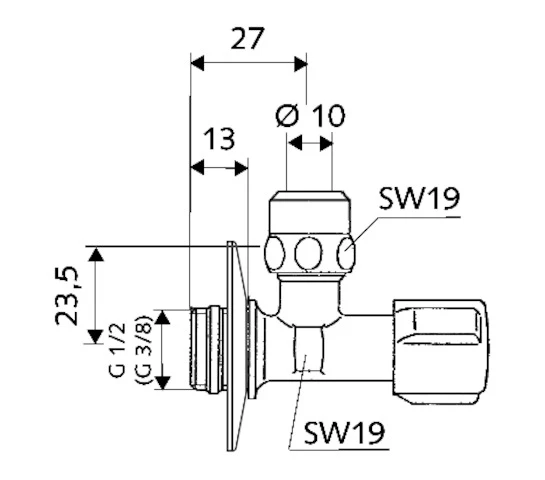 SCHELL Rob. d'équerre COMFORT, régulable forme courte, ASAG, 3/8", KIWA, chromé