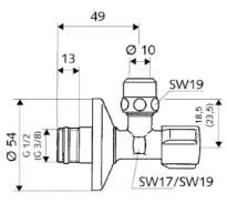 SCHELL Rob. d'équerre COMFORT, régulable ASAG, 3/8", KIWA, chromé