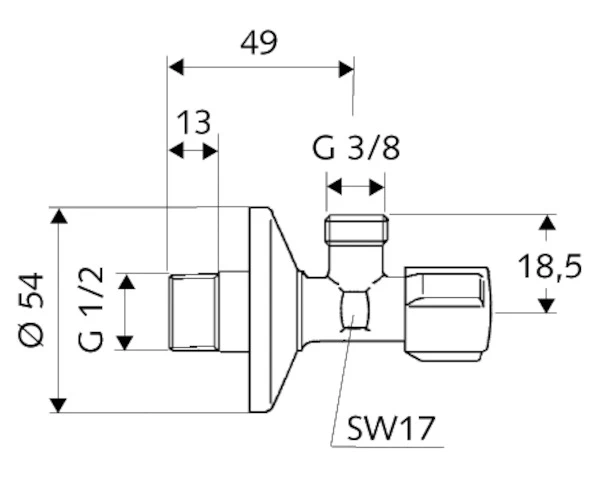 SCHELL COMFORT Haakse-kraan COMFORT, regelbaar z.klemschroefkoppeling,1/2"x3/8",chroom