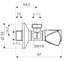SCHELL Robinet d'équerre, régulable avec croisillon, 1/2" x 1/2", chromé