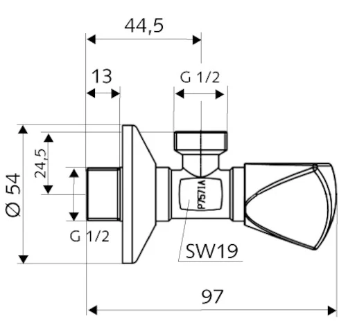 SCHELL Robinet d'équerre, régulable avec croisillon, 1/2" x 1/2", chromé