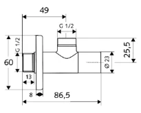 SCHELL Robinet d'équerre design STILE régulable,sans racc.à sertir,1/2",chromé