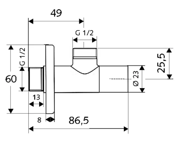 SCHELL Robinet d'équerre design STILE régulable,sans racc.à sertir,1/2",chromé