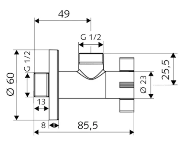 SCHELL Robinet d'équerre design 4WING régulable,sans racc.à sertir,1/2",chromé