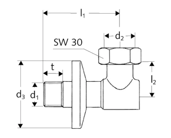 SCHELL Coude de rac. compteur d'eau 1/2" écrou 3/4" prévu pour plombage, chromé