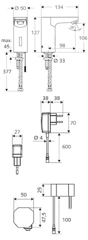 SCHELL CELIS E Elektro. wastafelkr. CELIS E HD-K koudwater, inbouwtransfo 230 V, chroom