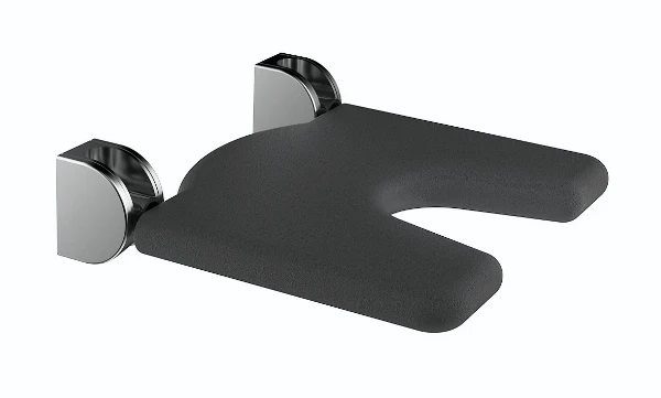 Normbau Inox Care Siège de douche rabattable 2974030, avec découpe ergonomique, 450 x 450 mm, assise col. Noir, Inox 009