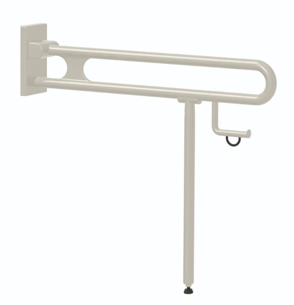 Normbau Verso Care Barre d'appui rabattable vario, amovible, 900 mm, avec platine de fixation, avec pied escamotable 750 mm et porte-rouleau (PRH), Blanc 019