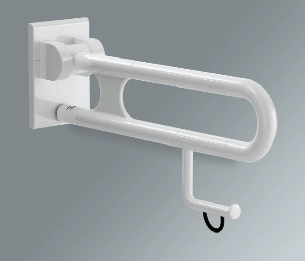 Normbau Nylon Care Opklapbare muursteun met papierrolhouder NY.447.185, L = 900 mm, Antibac, Wit 019