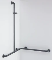 Normbau Nylon Care Main courante de maintien avec support de douchette, position de la barre verticale réglable NY.487.215 Antibac, 767 x 767 x 1158 mm, NY.BRH 91, Blanc 019