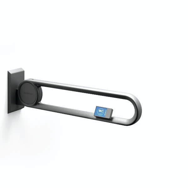 Normbau Cavere Barre d'appui rabattable vario 7447274, amovible, avec télécommande droite, L = 725 mm, avec platine de fixation, Cavere® anthracite métallisé 095