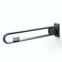 Normbau Cavere Barre d'appui rabattable vario 7447293, amovible, avec télécommande gauche, L = 900 mm, avec platine de fixation, Cavere® argent métallisé 096