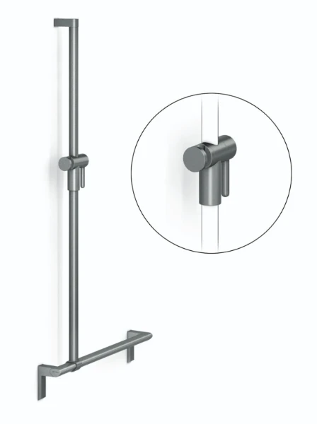 Normbau Cavere Main courante de maintien avec support de douchette à position réglable, 600 x 1200 mm, Cavere® Blanc satiné 092