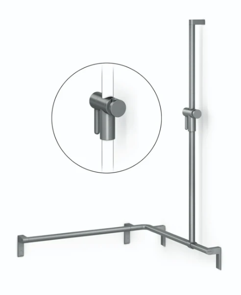 Normbau Main courante de maintien avec support de douchette à position réglable, 750 x 750 x 1200 mm, à droite, Cavere® Blanc satiné 092