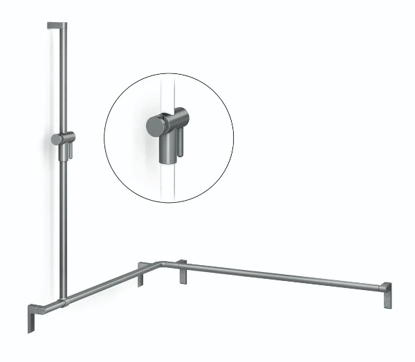 Normbau Main courante de maintien avec support de douchette à position réglable, 1100 x 1100 x 1200 mm, à gauche, Cavere® anthracite métallisé 095