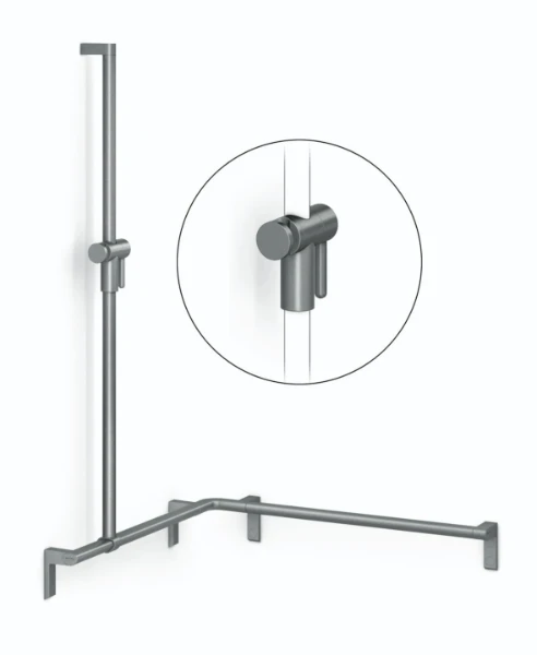 Normbau Main courante de maintien avec support de douchette à position réglable, 1100 x 1100 x 1100 mm, à gauche, Cavere® Blanc satiné 092